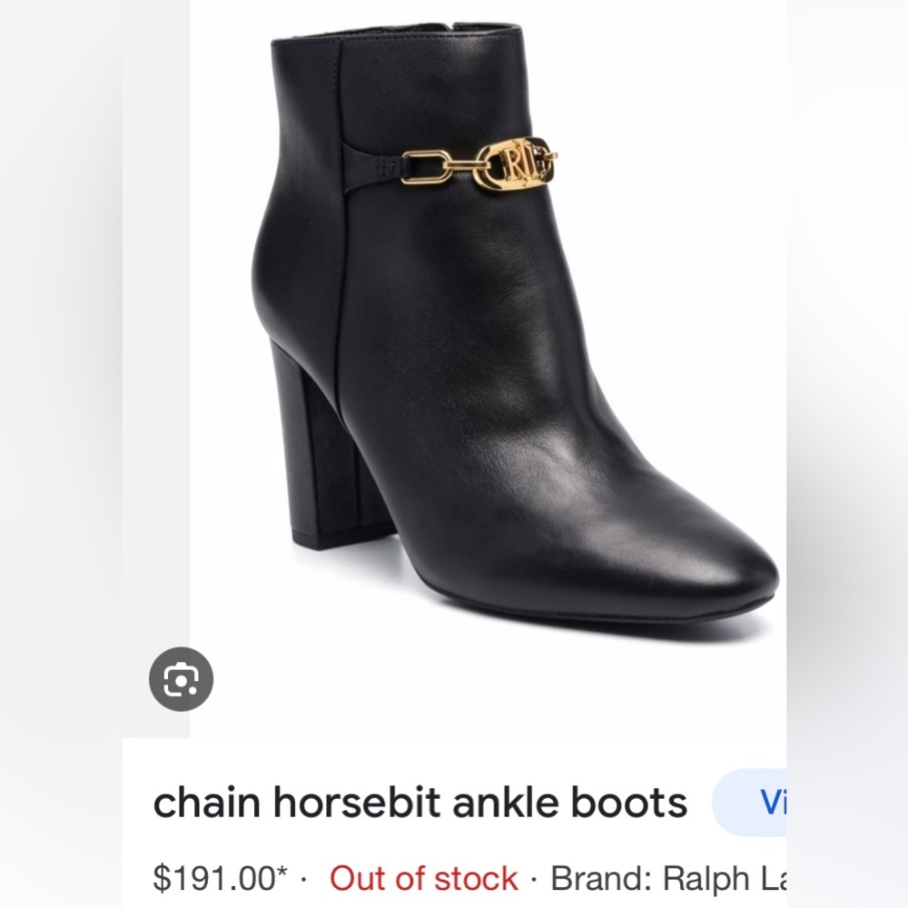 Ralph Lauren black booties Gold Logo 9.5 ankle boots 3.5” heels NEW NO TAGS/BOX